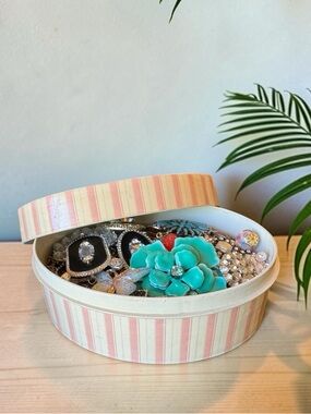 Mystery Jewelry Crafting Lot Rhinestone Enamel Repair Harvest Junk Jewelry Box